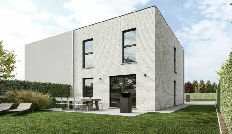 Nieuwbouwwoning, halfopen moderne bebouwing, houthalen