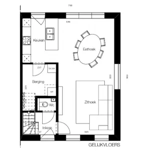 grondplan Nieuwbouwwoning, half open, eigentijdse woning, Kuringen