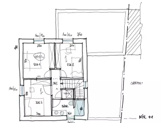 Grondplan Nieuwbouwwoning, halfopen moderne woning met carport