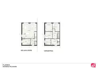 Grondplan, moderne woning, halopen bebouwing, pelikaan