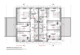 Grondplan verdieping, klassieke woning, half open bebouwing 