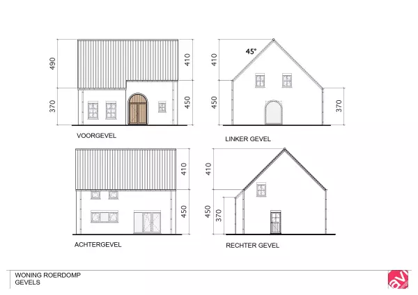 Gevelplan, Nieuwbouwwonig, open klassieke woning, As