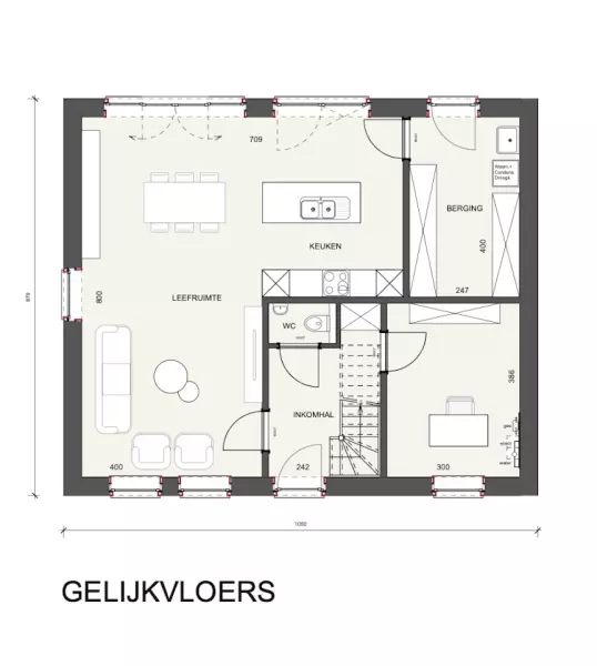Grondplan, eigentijdse woning, open bebouwing, Leeuwerik 