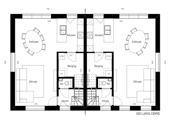 grondplan, klassieke woning, halfopen bebouwing