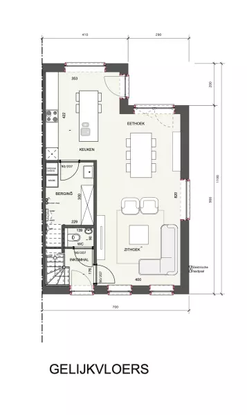 Grondplan landelijke nieuwbouwwoning, halopen, bilzen