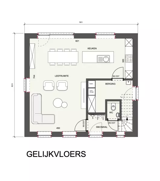 grondplan open, klassieke nieuwbouwwoning, koersel