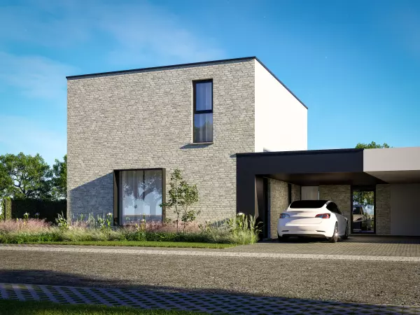 Nieuwbouwwoning, halfopen moderne woning met carport