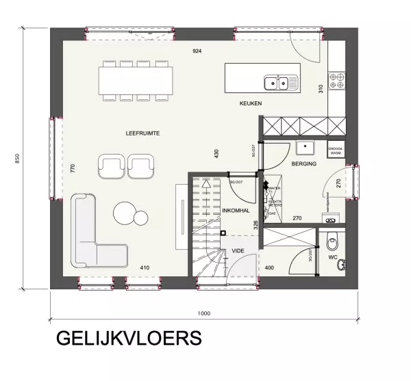 Open eigentijdse nieuwbouwwoning, Bilzen, grondplan